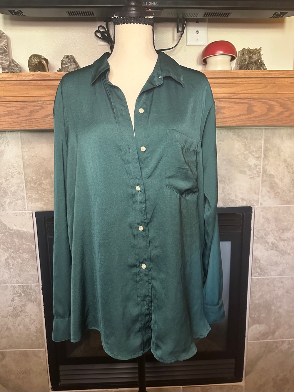 GAP The Easy Shirt Dark Green Satin Style Women’s Button-Up Shirt Size XL
